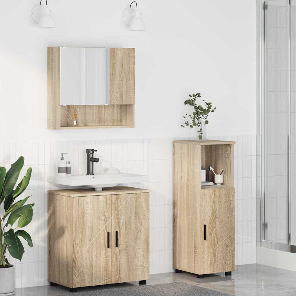 Badkamermeubelset 3 pcs Sonoma Eiken Bewerkt hout & Metaal