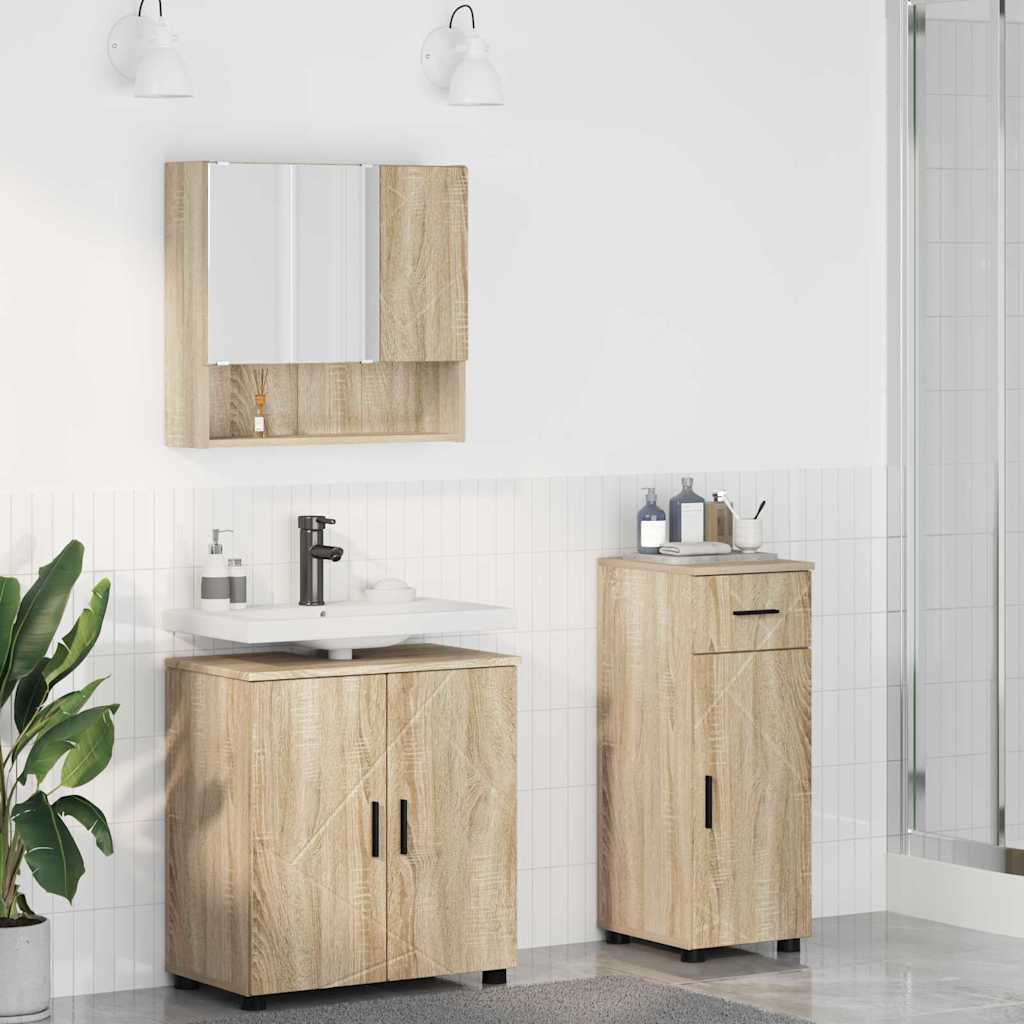Badkamermeubelset 3 pcs Sonoma Eiken Bewerkt hout & Metaal
