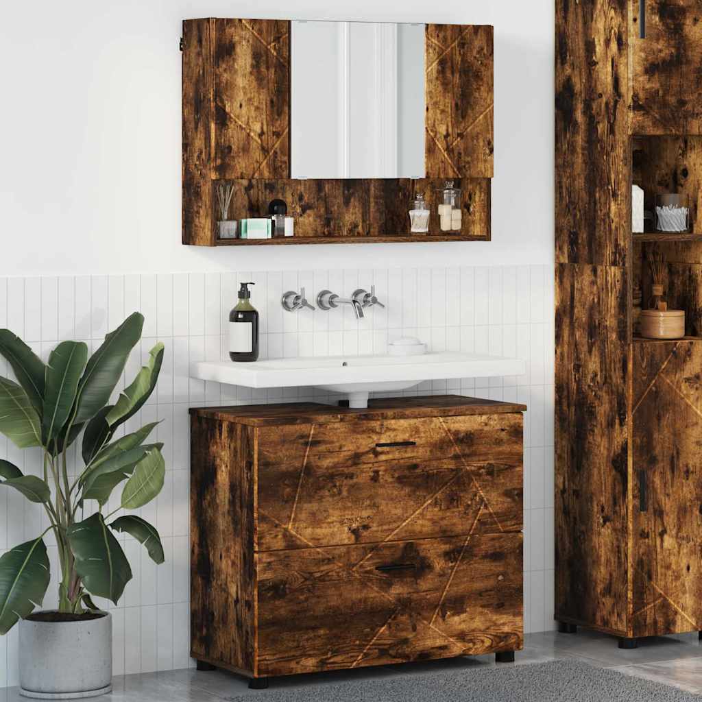 Badkamermeubelset 2 st Gerookt eiken 76,5 x 35 x 64 cm