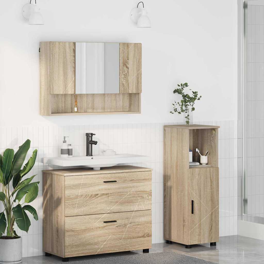 Badkamermeubelset 3 pcs Sonoma Eiken Bewerkt hout en metaal