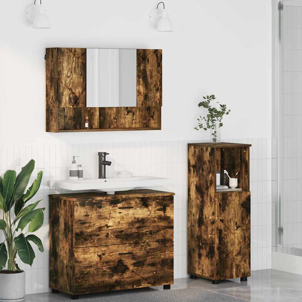 Badkamermeubelset 3 st Gerookt eiken 76,5 x 35 x 64 cm