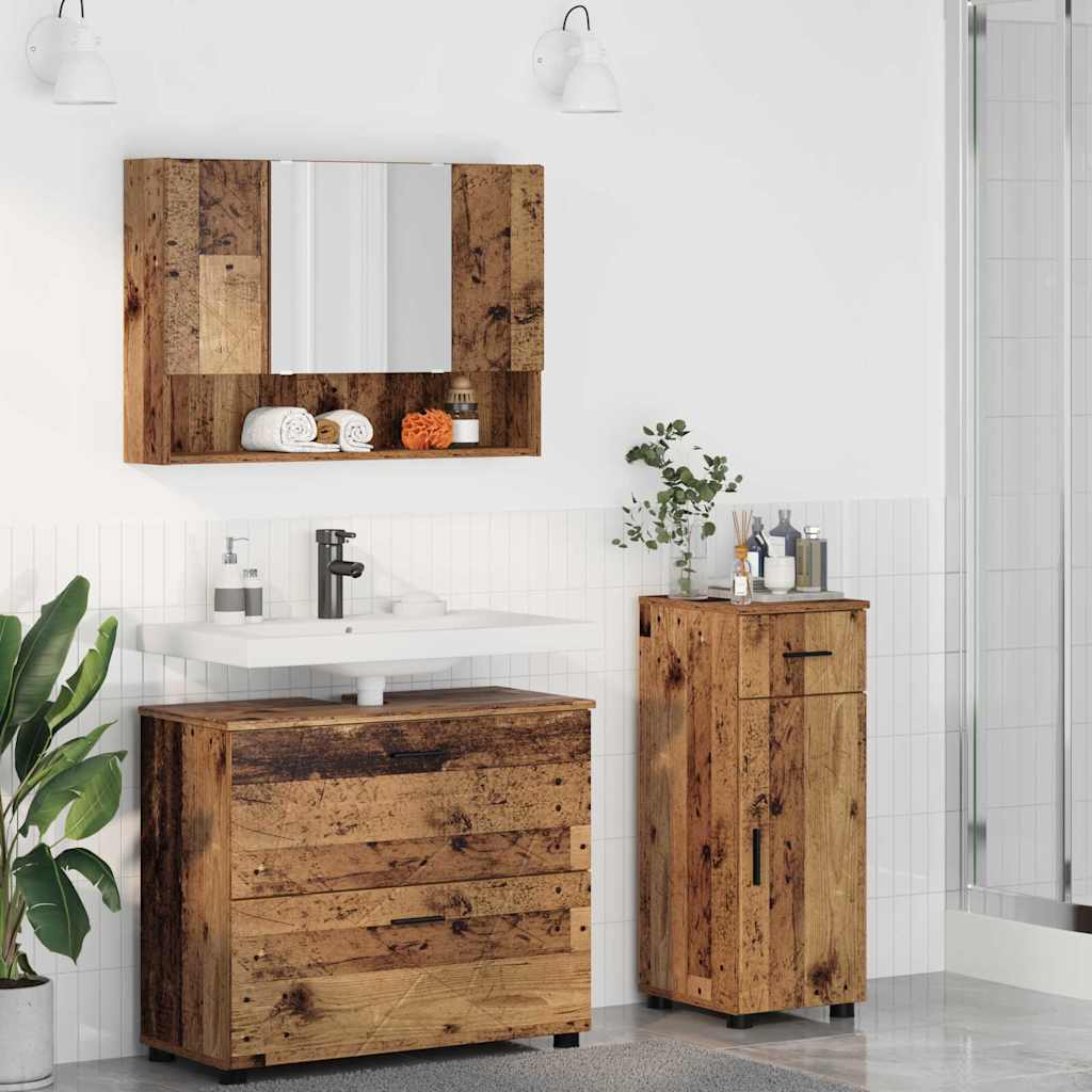 Badkamermeubelset 3 pcs Oud Hout Geperst Hout en Metaal
