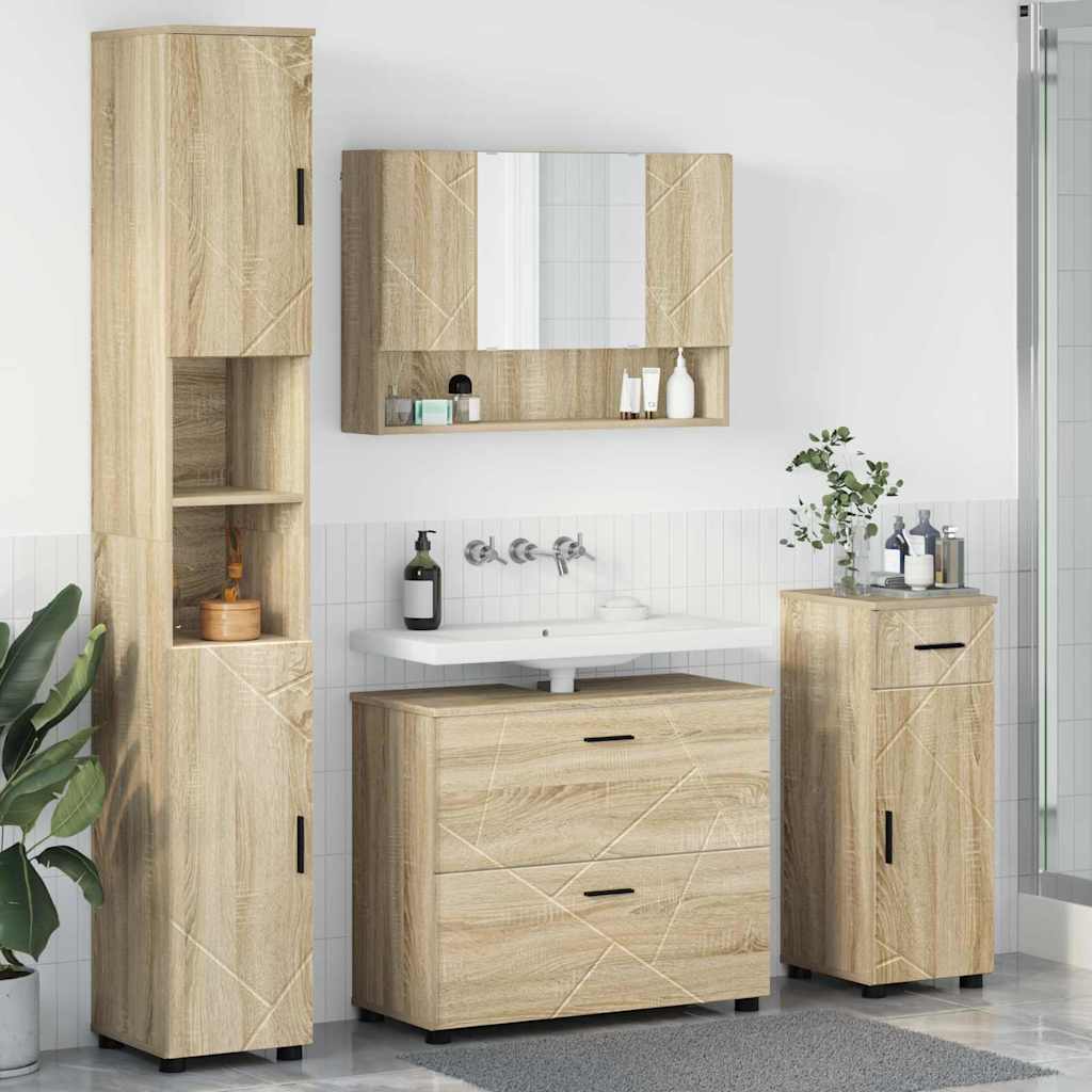 Badkamermeubelset 4 pcs Sonoma Eiken Geperst Hout en Metaal – afbeelding 1