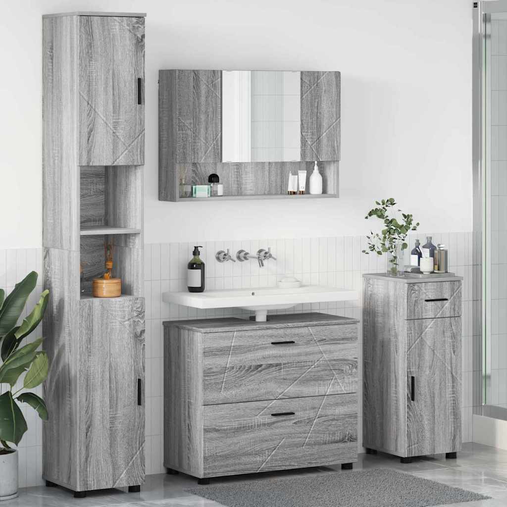 Badkamermeubelset 4 pcs Grijs Sonoma Geperst Hout en Metaal – afbeelding 1