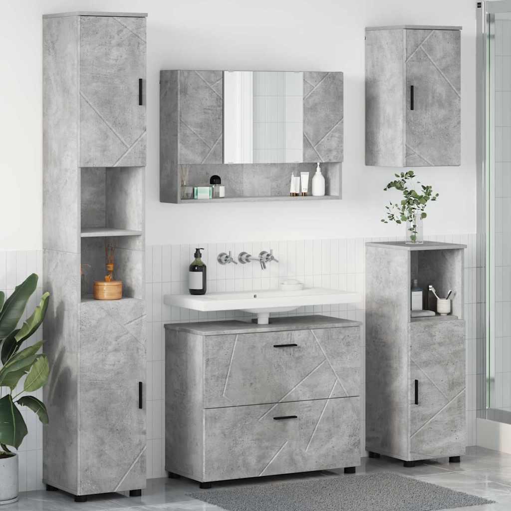 Badkamermeubelset 5 pcs Beton Grijs Geperst Hout en Metaal – afbeelding 1