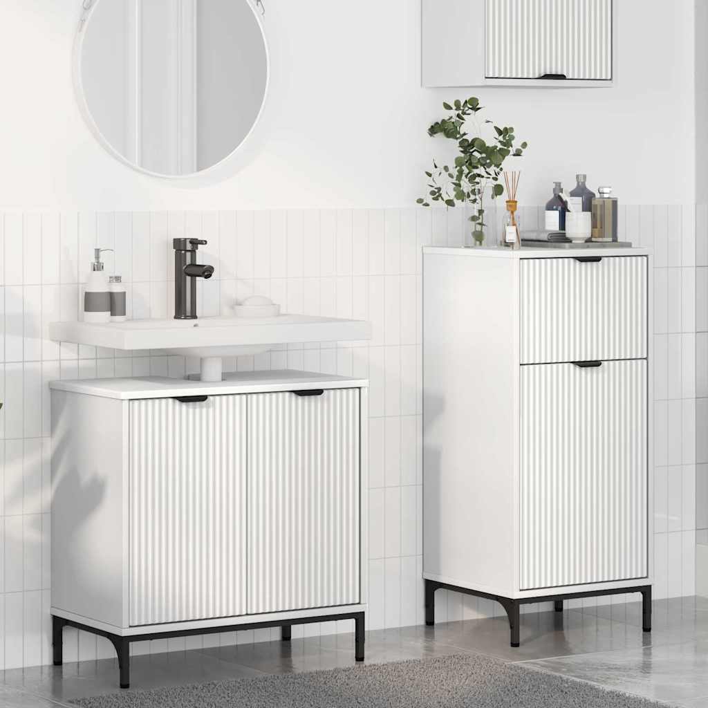 Badkamermeubelset met lade 2 pcs Wit Geperst Hout en Metaal