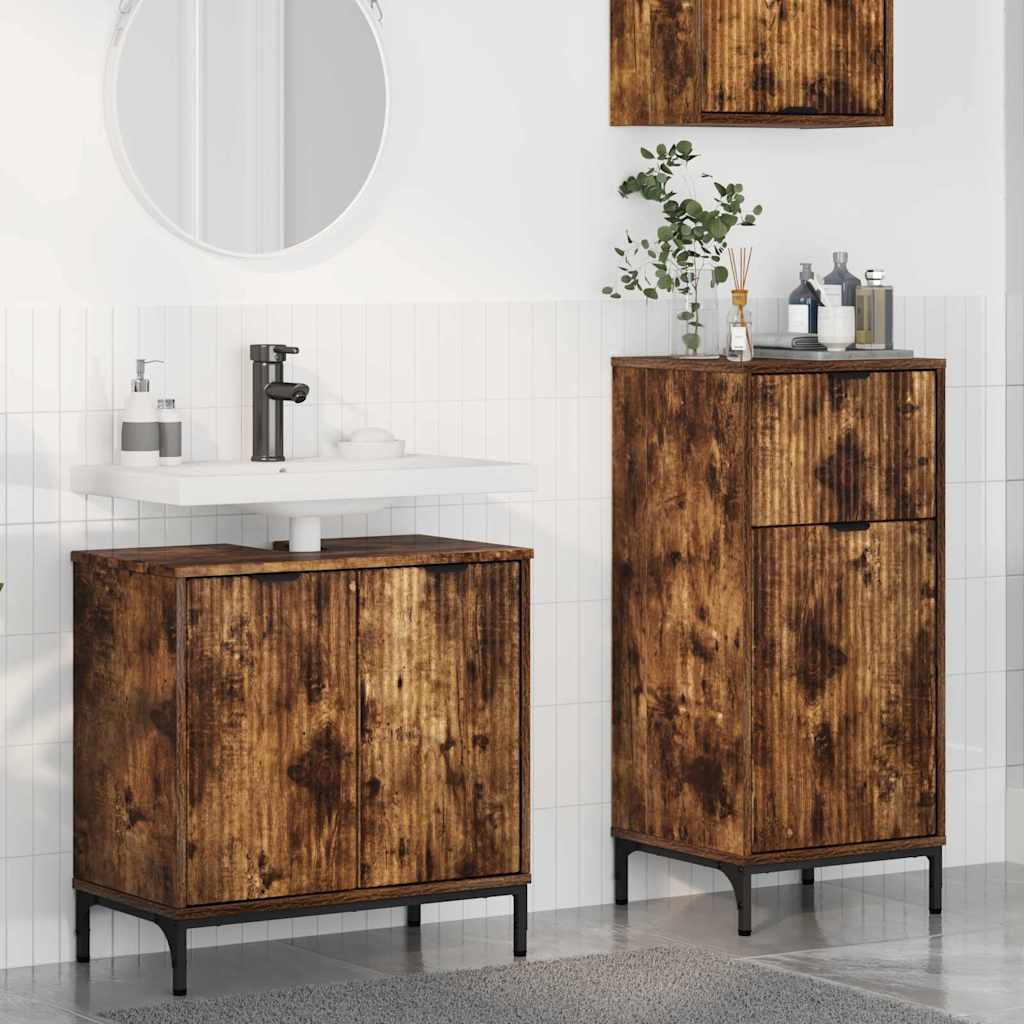 Badkamermeubelset 2 pcs Gerookt eiken Geperst Hout en Metaal – afbeelding 1