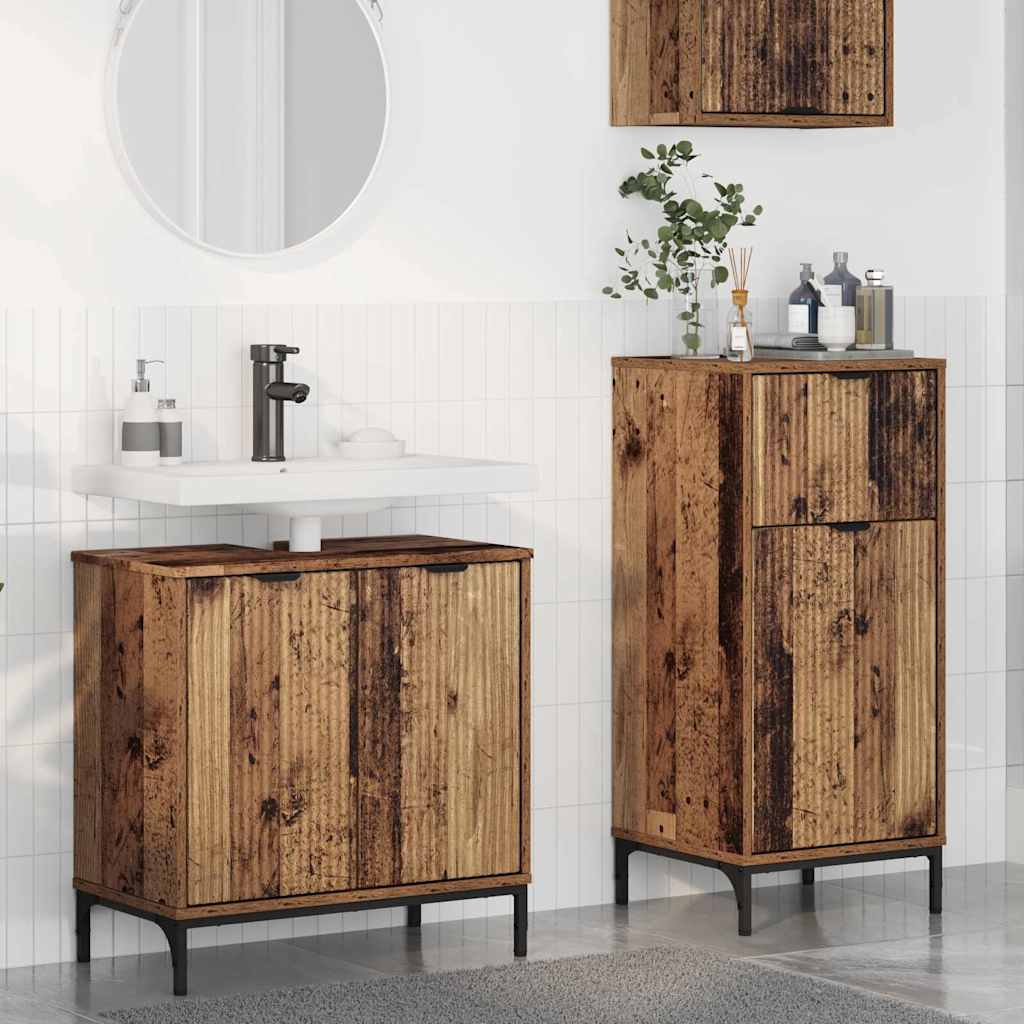 Badkamermeubelset 2 pcs Oud Hout Geperst Hout en Metaal – afbeelding 1