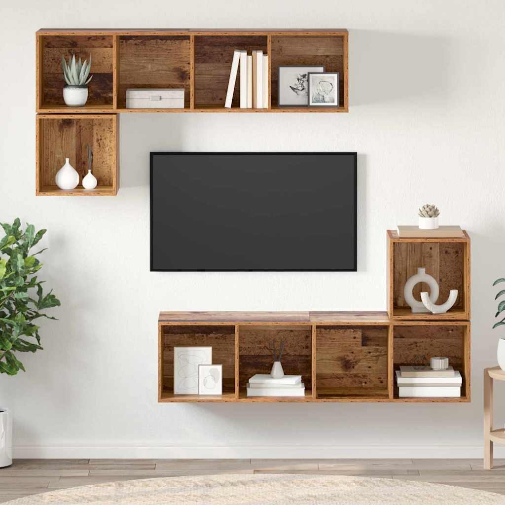 Tv-meubelset Wandgemonteerd 4 pcs Oud Hout Bewerkt hout – afbeelding 1