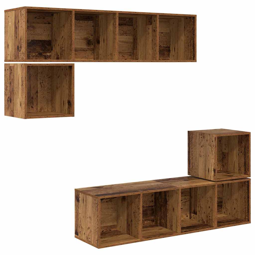 Tv-meubelset Wandgemonteerd 4 pcs Oud Hout Bewerkt hout – afbeelding 2