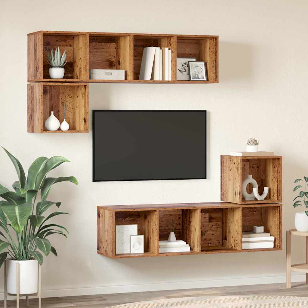 Tv-meubelset Wandgemonteerd 4 pcs Oud Hout Bewerkt hout – afbeelding 4