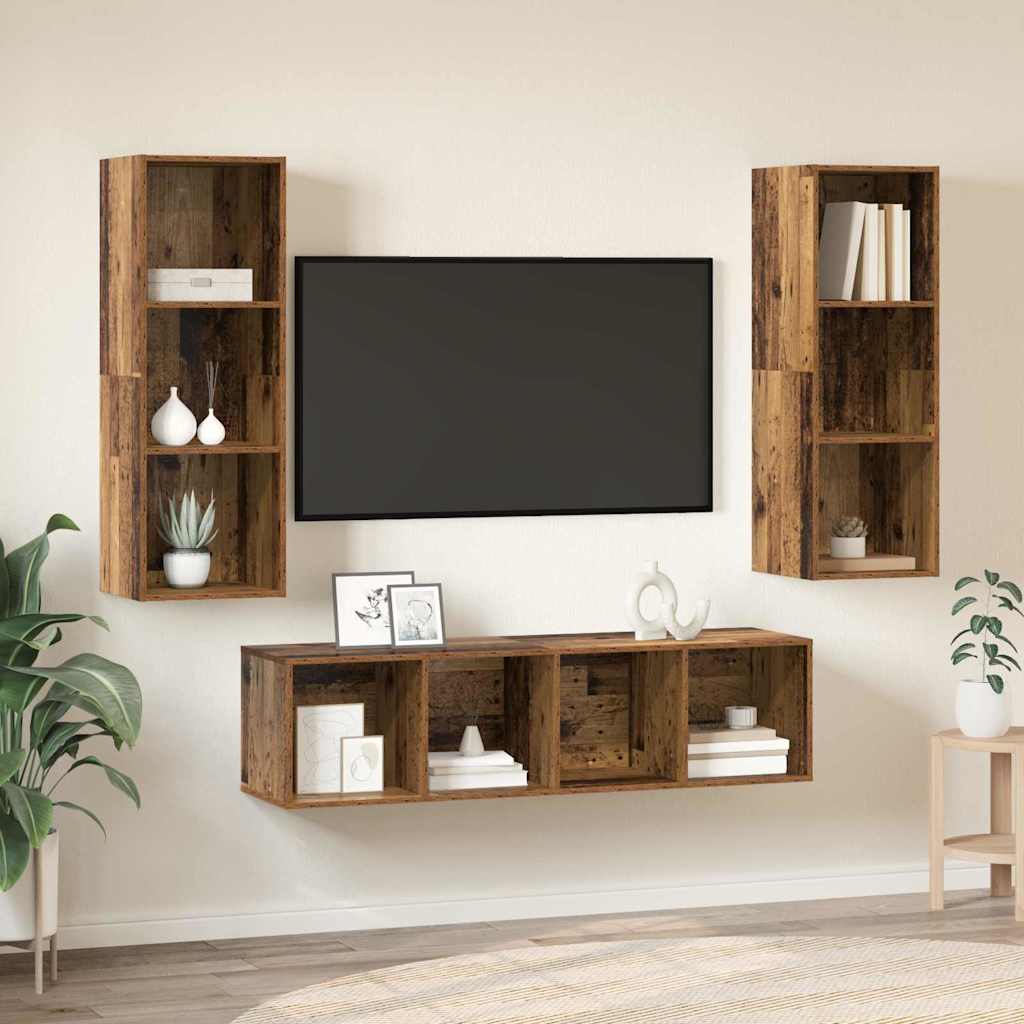 Tv-meubelset Wandgemonteerd 3 pcs Oud Hout Bewerkt hout