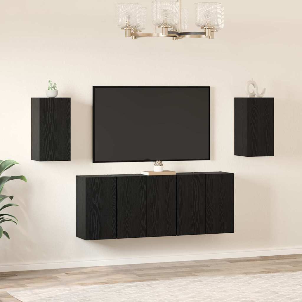 Tv-meubelset 7 pcs Zwart Eiken 30,5 x 30 x 60 cm Bewerkt hout
