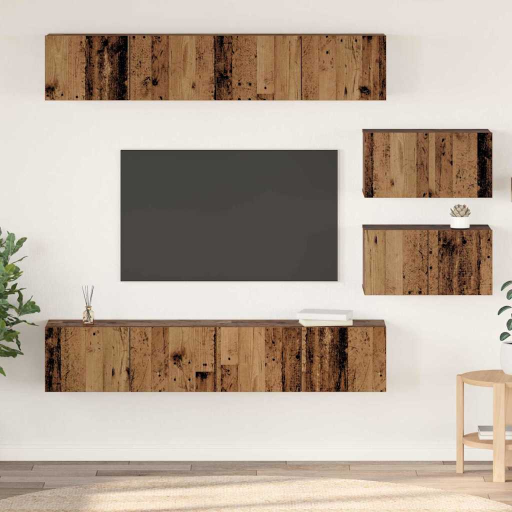 Tv-meubelset Wandgemonteerd 6 pcs Oud Hout Bewerkt hout