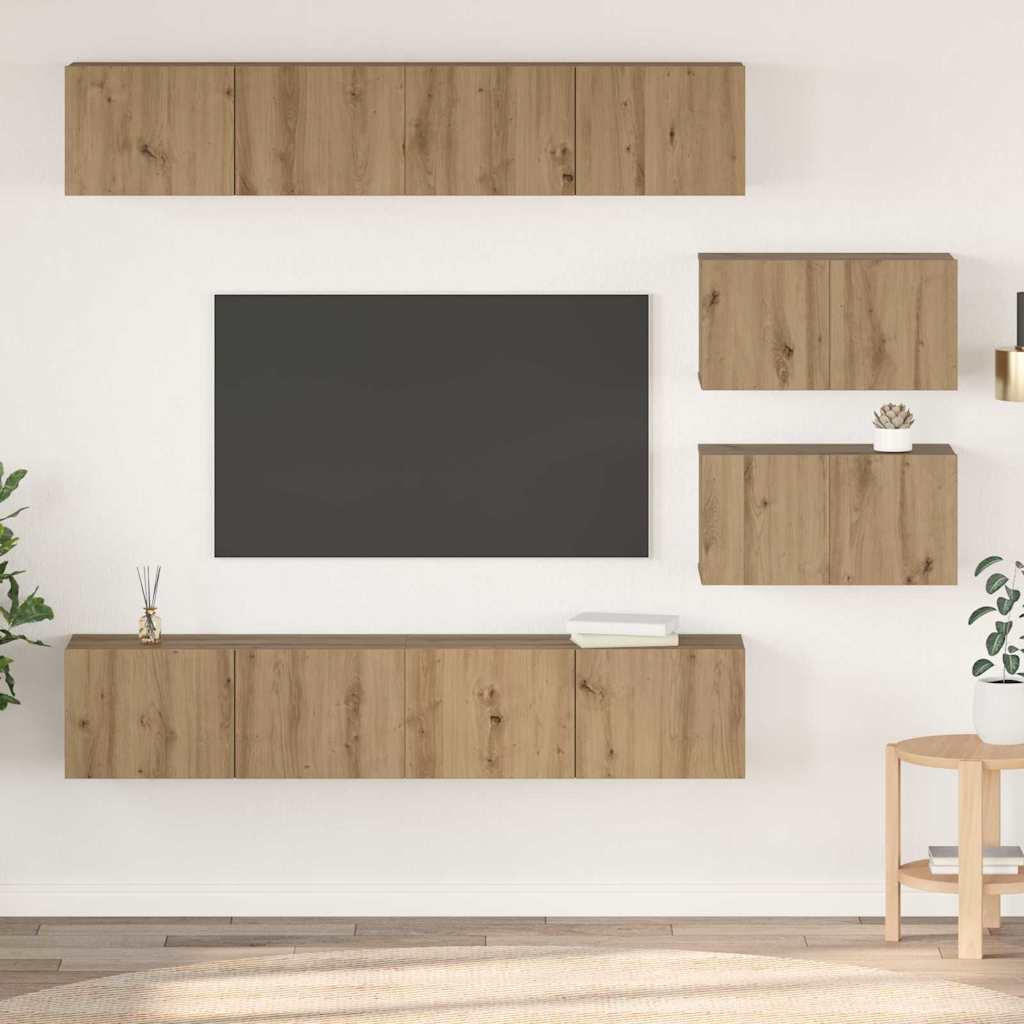 Tv-meubelset Wandgemonteerd 6 pcs Artisan Eiken Bewerkt hout