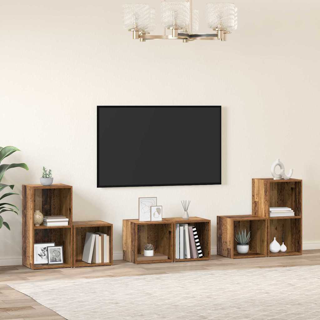 Tv-meubelset Wandgemonteerd 6 pcs Oud Hout Bewerkt hout – afbeelding 1