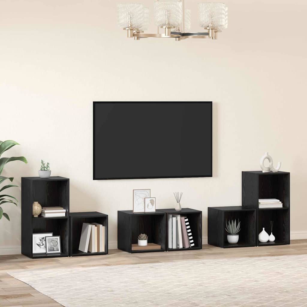 Tv-meubelset Wandgemonteerd 6 pcs Zwart Eiken Bewerkt hout