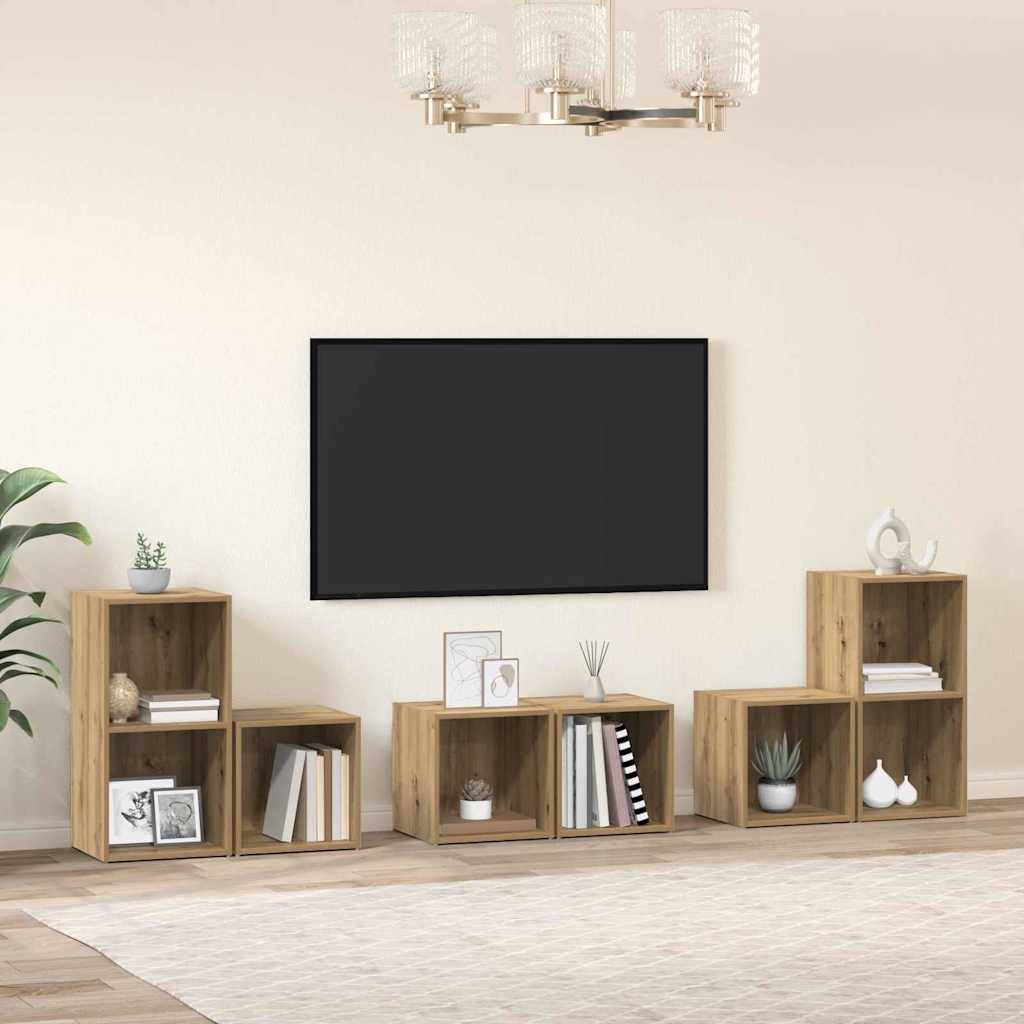 Tv-meubelset Wandgemonteerd 6 pcs Artisan Eiken Bewerkt hout – afbeelding 1