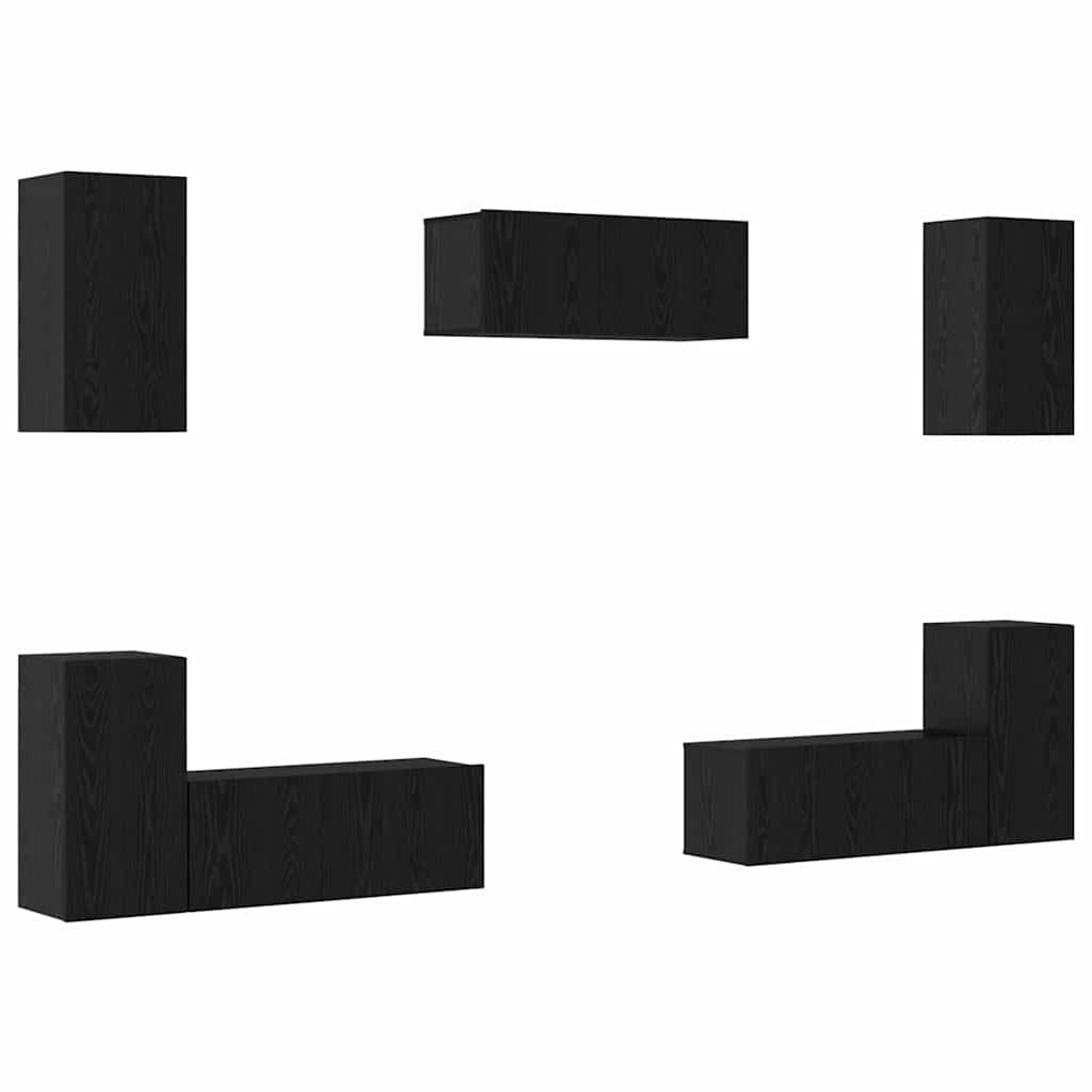 Tv-meubelset Wandgemonteerd 7 pcs Zwart Eiken Bewerkt hout – afbeelding 2