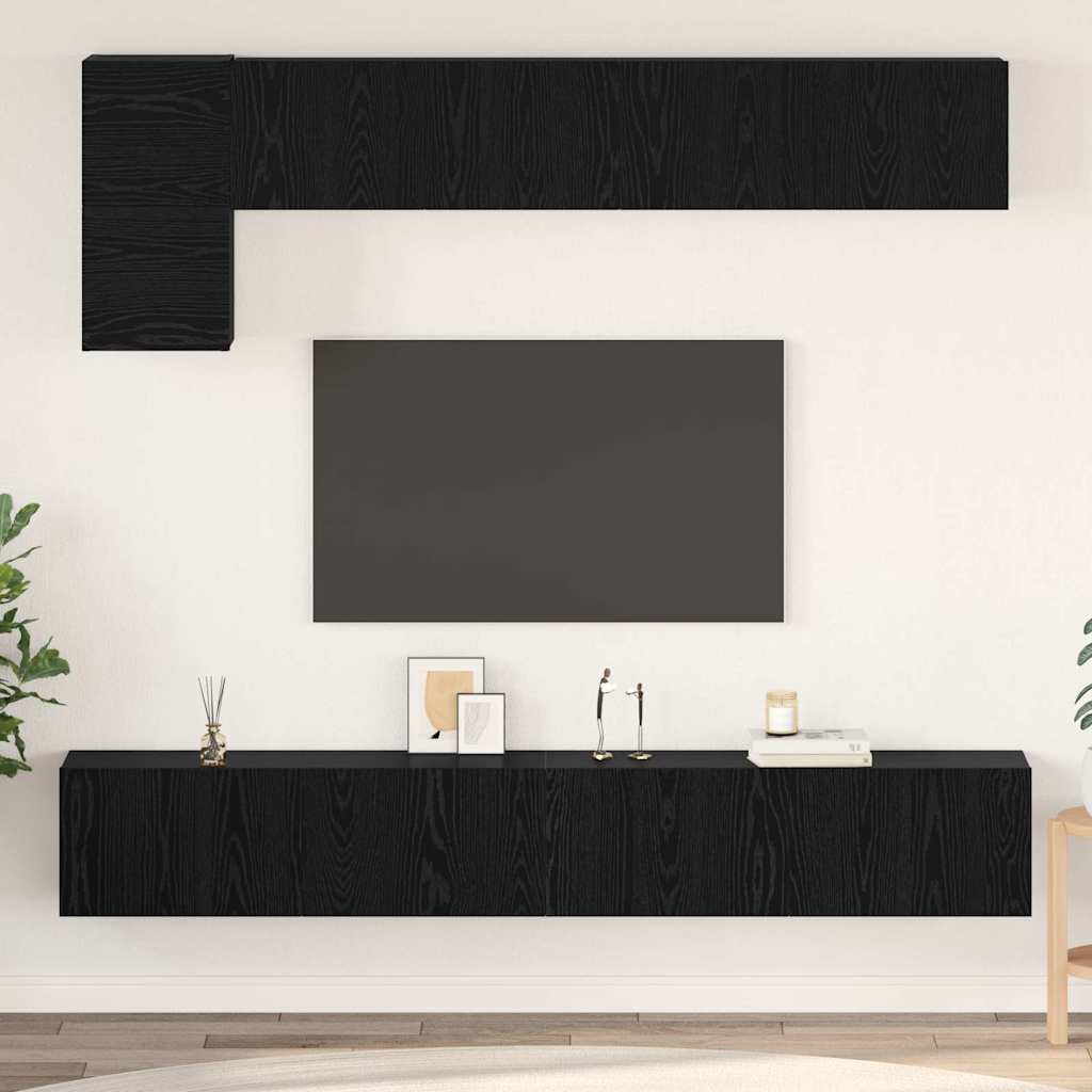 Tv-meubelset Wandgemonteerd 5 pcs Zwart Eiken Bewerkt hout – afbeelding 1