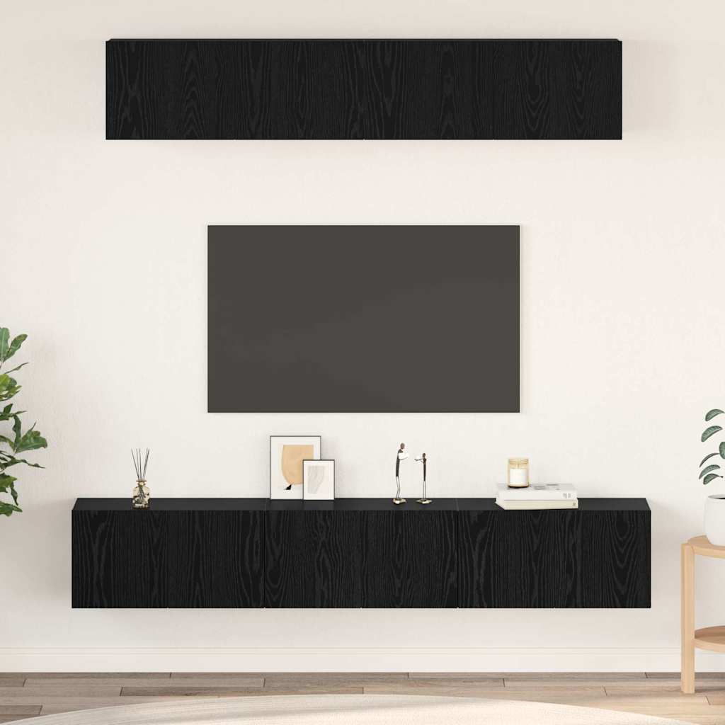 Tv-meubelset Wandgemonteerd 5 pcs Zwart Eiken Bewerkt hout