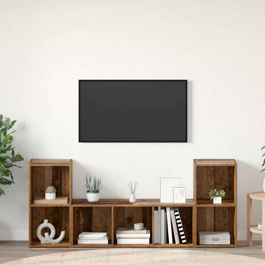 Tv-meubelset Wandgemonteerd 3 pcs Bruin Bewerkt hout