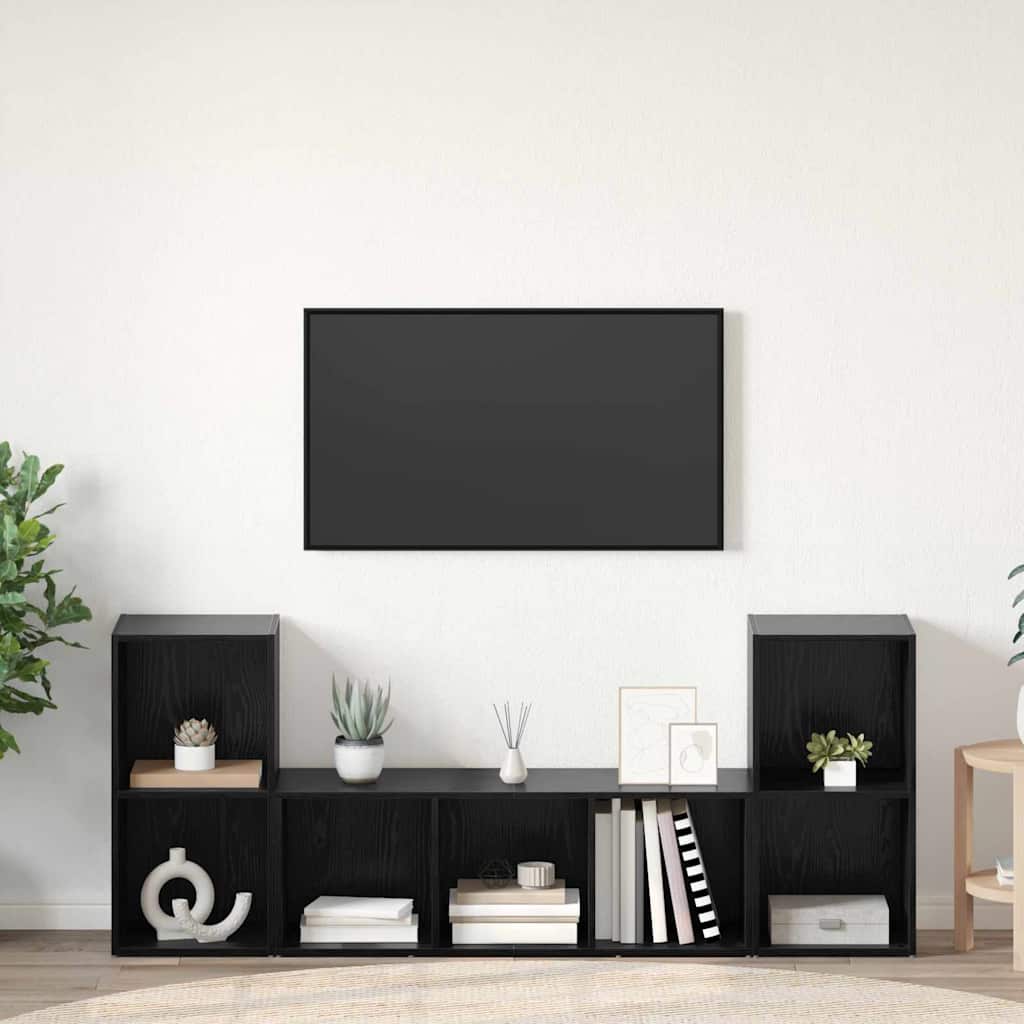 Tv-meubelset Wandgemonteerd 3 pcs Zwart Bewerkt hout – afbeelding 1