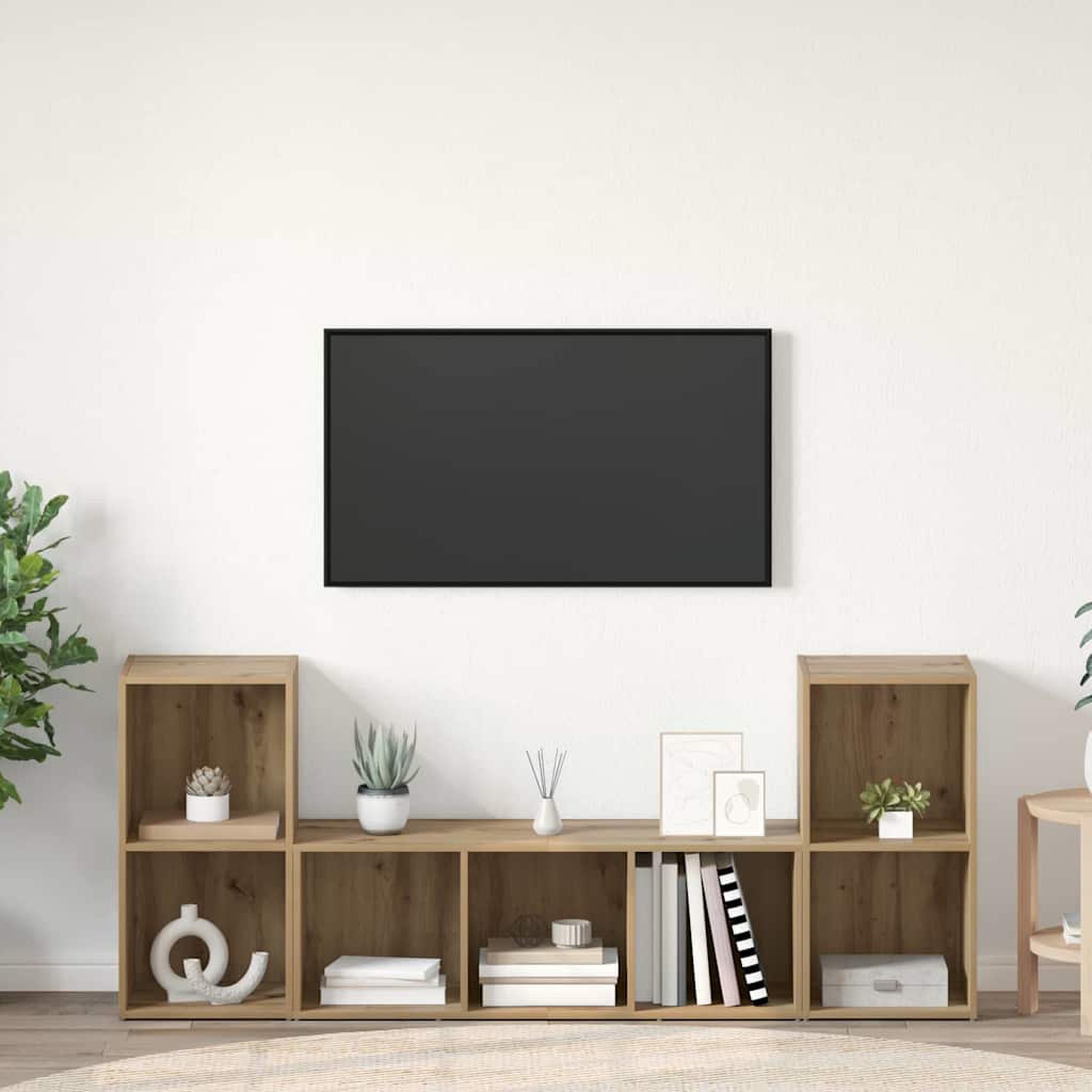 Tv-meubelset Wandgemonteerd 3 pcs Bruin Bewerkt hout – afbeelding 1