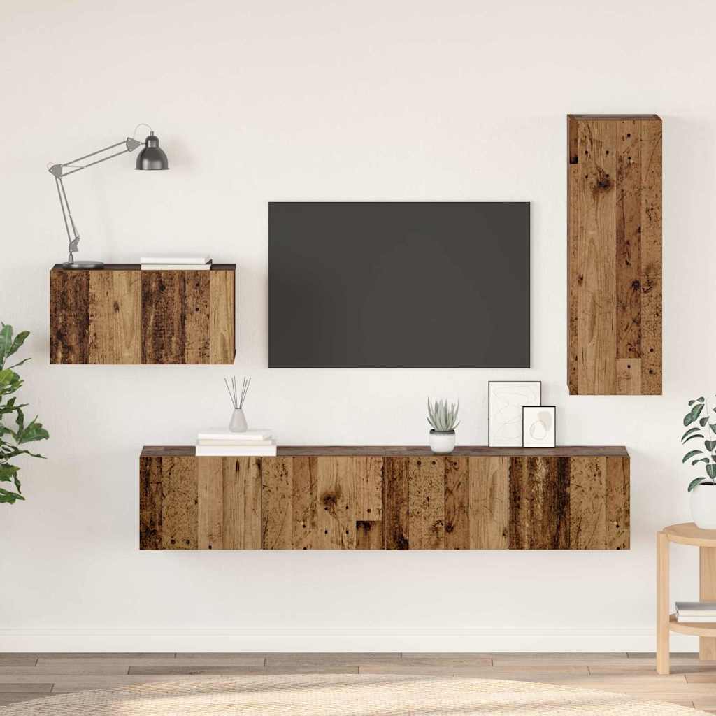 Tv-meubelset met lade 4 pcs Oud Hout Bewerkt hout