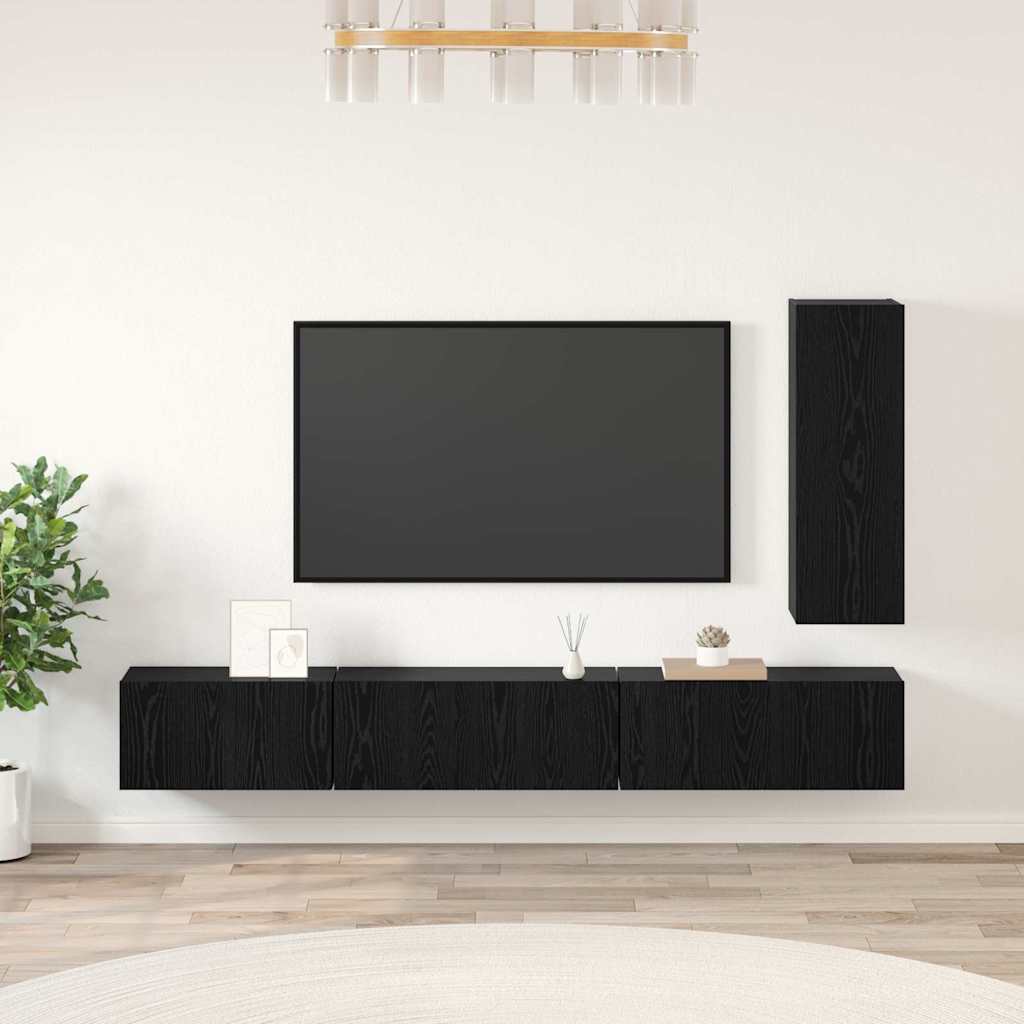 Tv-meubelset met lade 4 pcs Zwart Eiken Bewerkt hout