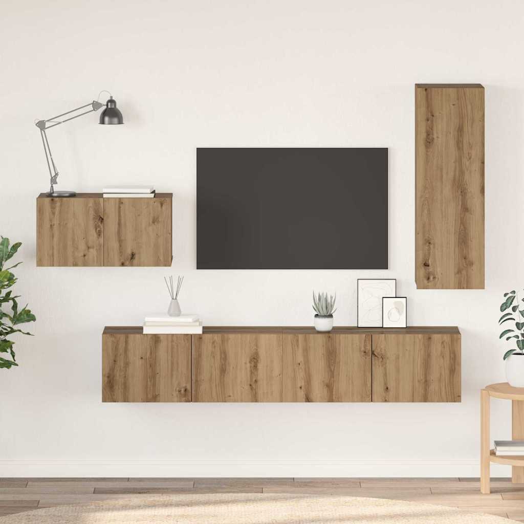 Tv-meubelset met lade 4 pcs Artisan Eiken Bewerkt hout – afbeelding 1