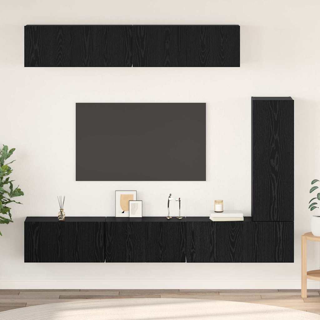 Tv-meubelset Wandgemonteerd 6 pcs Zwart Eiken Bewerkt hout – afbeelding 1