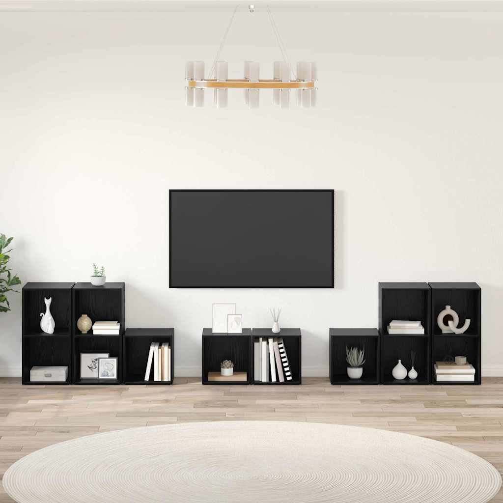 TV-kast set Wandgemonteerd 8 pcs Zwart Eiken Bewerkt hout