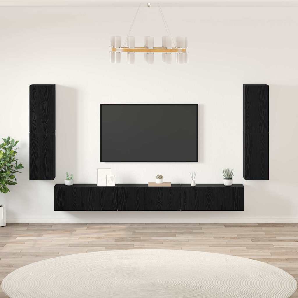 TV Eenheden Wandgemonteerd 4 pcs Zwart Eiken Bewerkt hout – afbeelding 1
