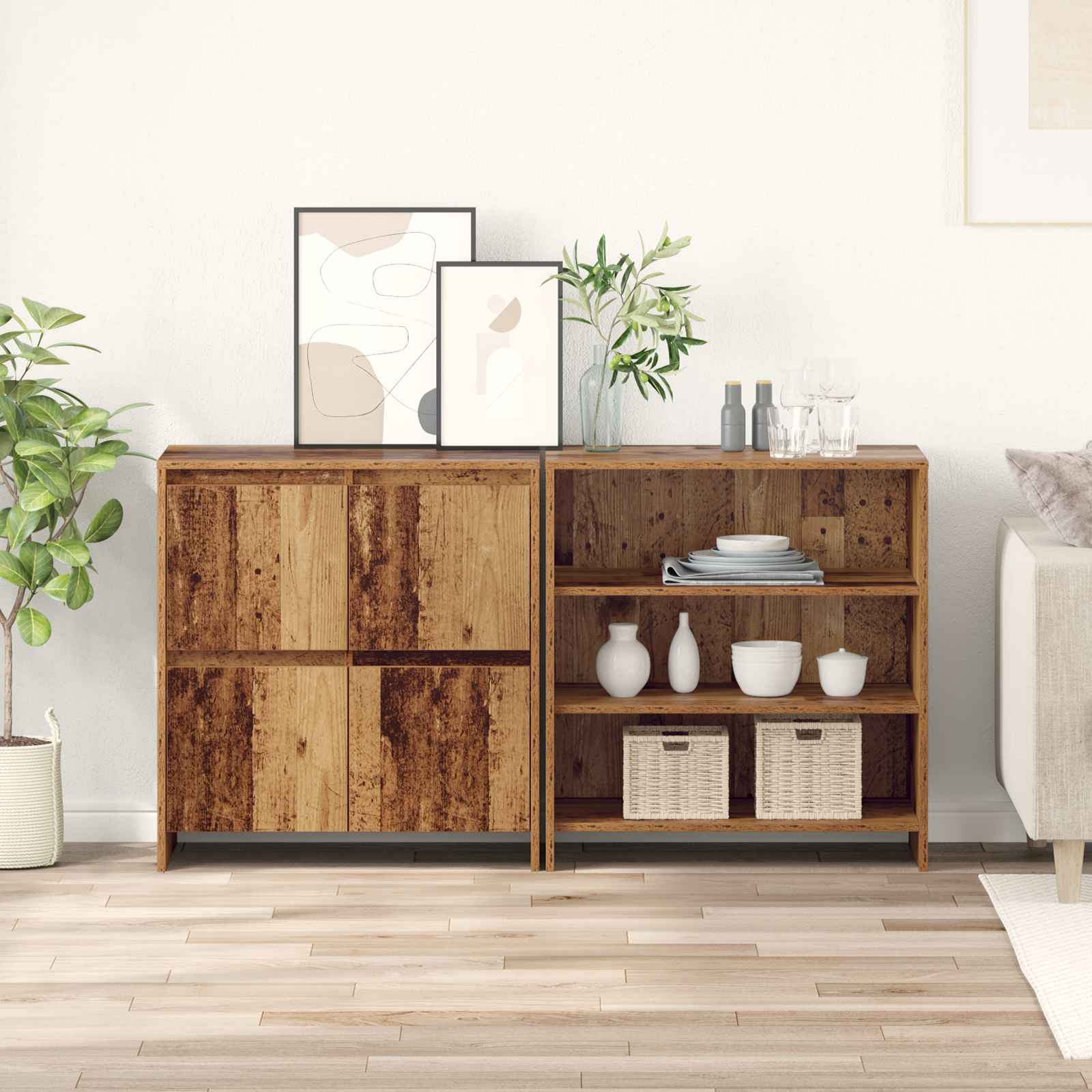 Dressoir 2 pcs Oudhout 70 x 41 x 75 cm Bewerkt hout