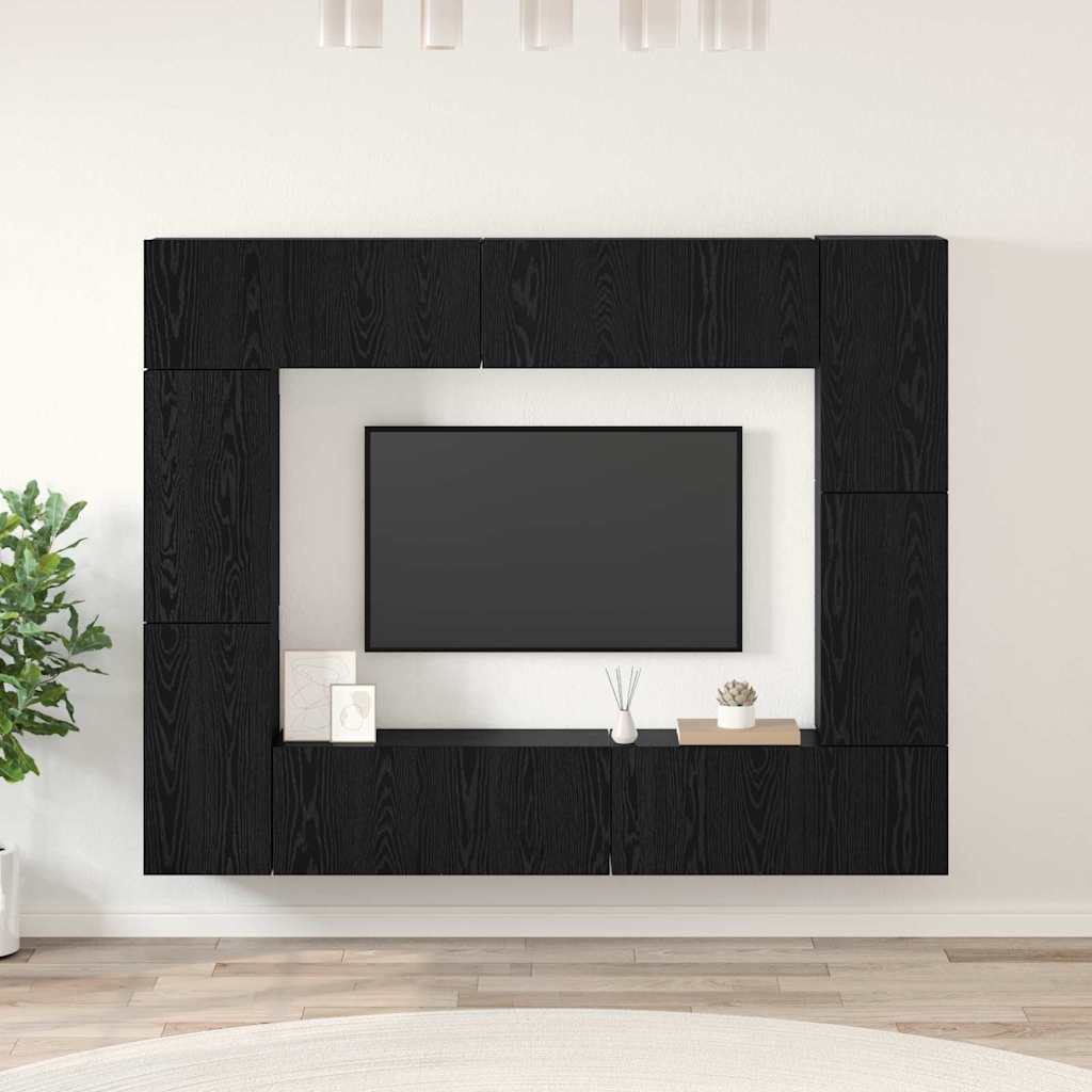 Tv-meubelset Wandgemonteerd 8 pcs Zwart Eiken Bewerkt hout – afbeelding 1