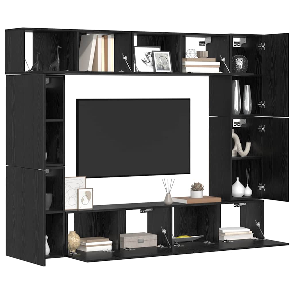 Tv-meubelset Wandgemonteerd 8 pcs Zwart Eiken Bewerkt hout – afbeelding 3