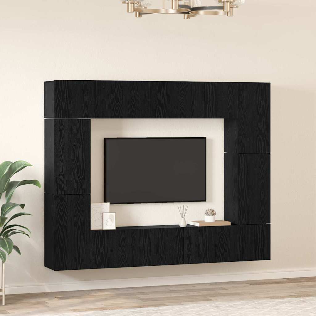 Tv-meubelset Wandgemonteerd 8 pcs Zwart Eiken Bewerkt hout – afbeelding 4