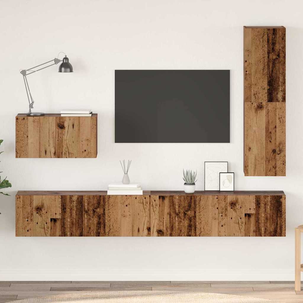 Tv-meubelset met lade 4 pcs Oud Hout Bewerkt hout