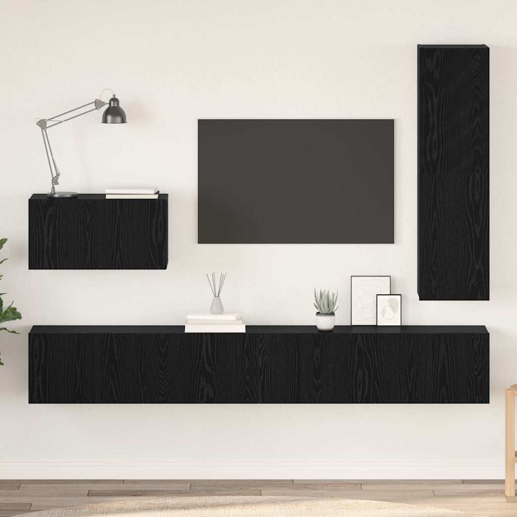 Tv-meubelset met lade 4 pcs Zwart Eiken Bewerkt hout