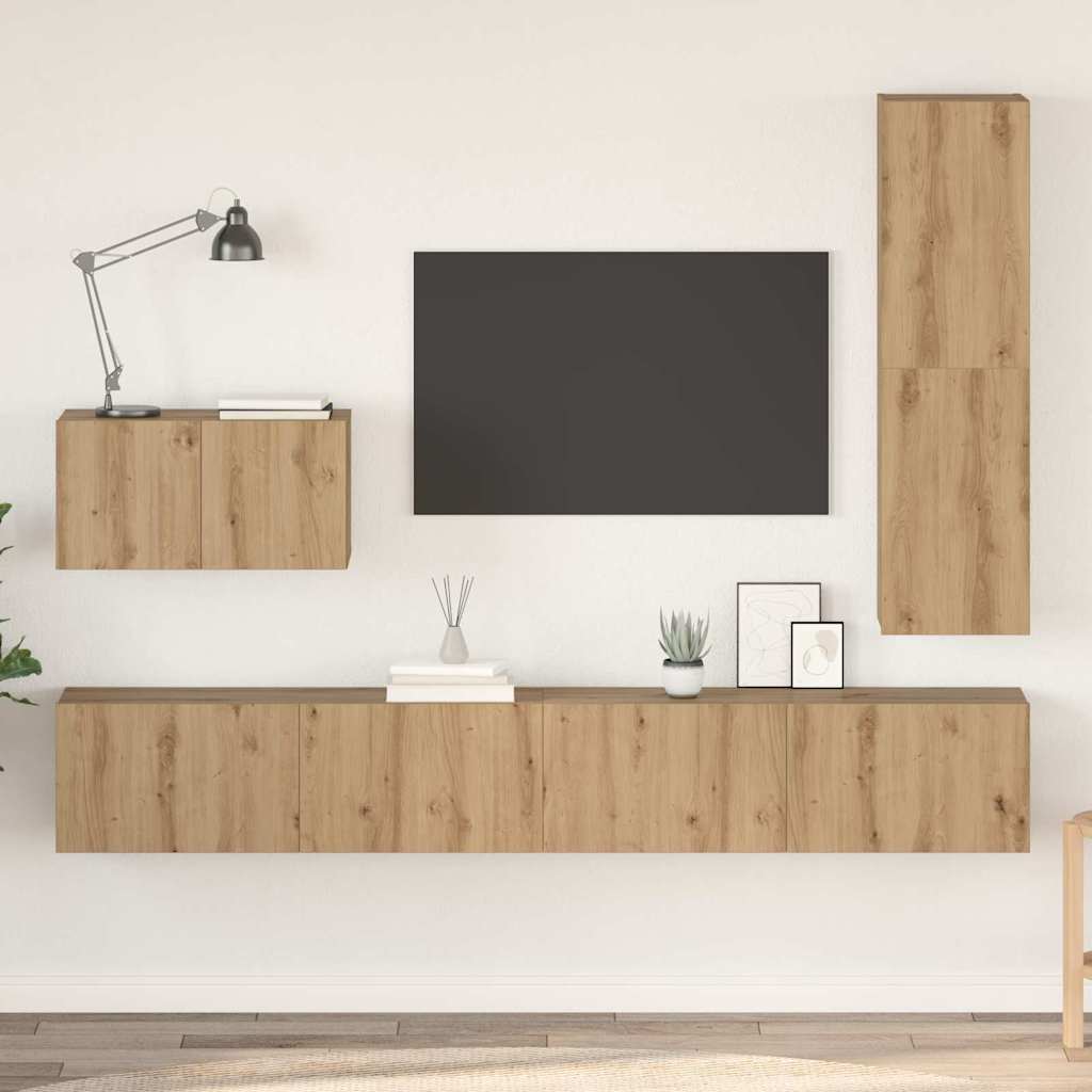 Tv-meubelset met lade 4 pcs Artisan Eiken Bewerkt hout