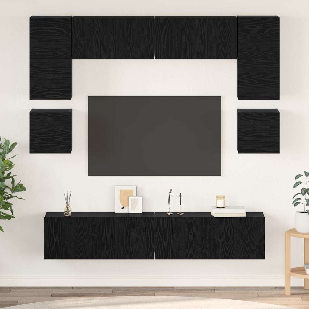 Tv-meubelset Wandgemonteerd 8 pcs Zwart Eiken Bewerkt hout – afbeelding 1
