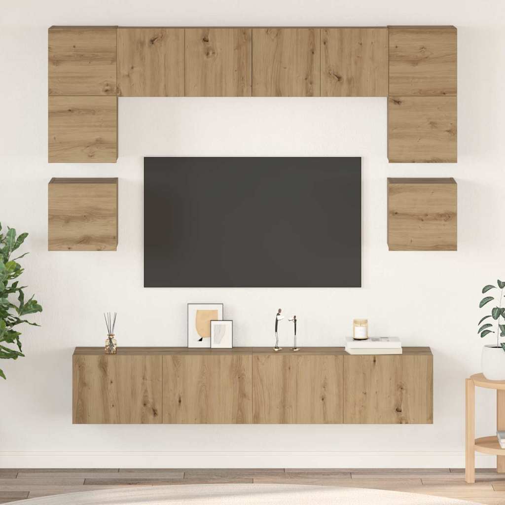 Tv-meubelset Wandgemonteerd 8 pcs Artisan Eiken Bewerkt hout