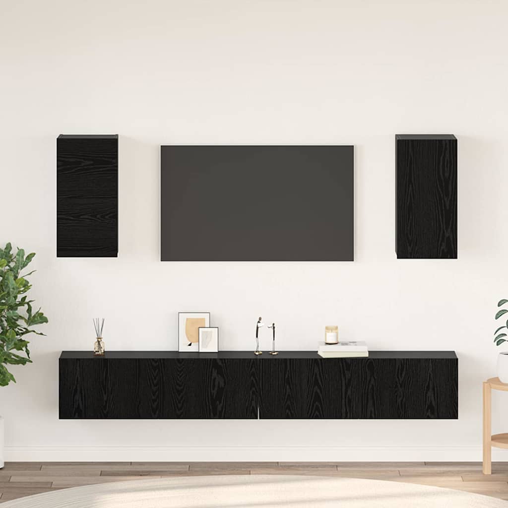 Wand tv-kast 3 pcs 100 x 30 x 30 cm Zwart Eiken Bewerkt hout – afbeelding 1