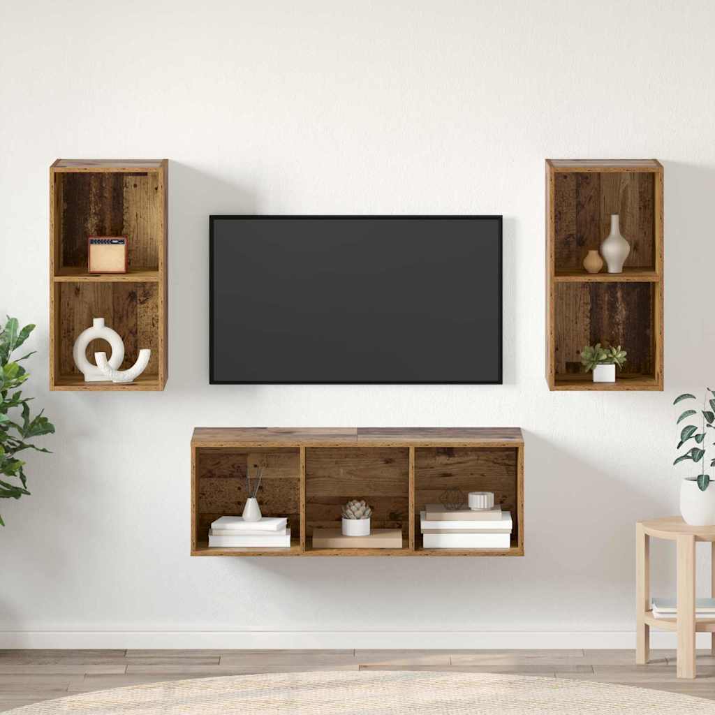 Tv-meubelset Wandgemonteerd 3 pcs Oud Hout Bewerkt hout