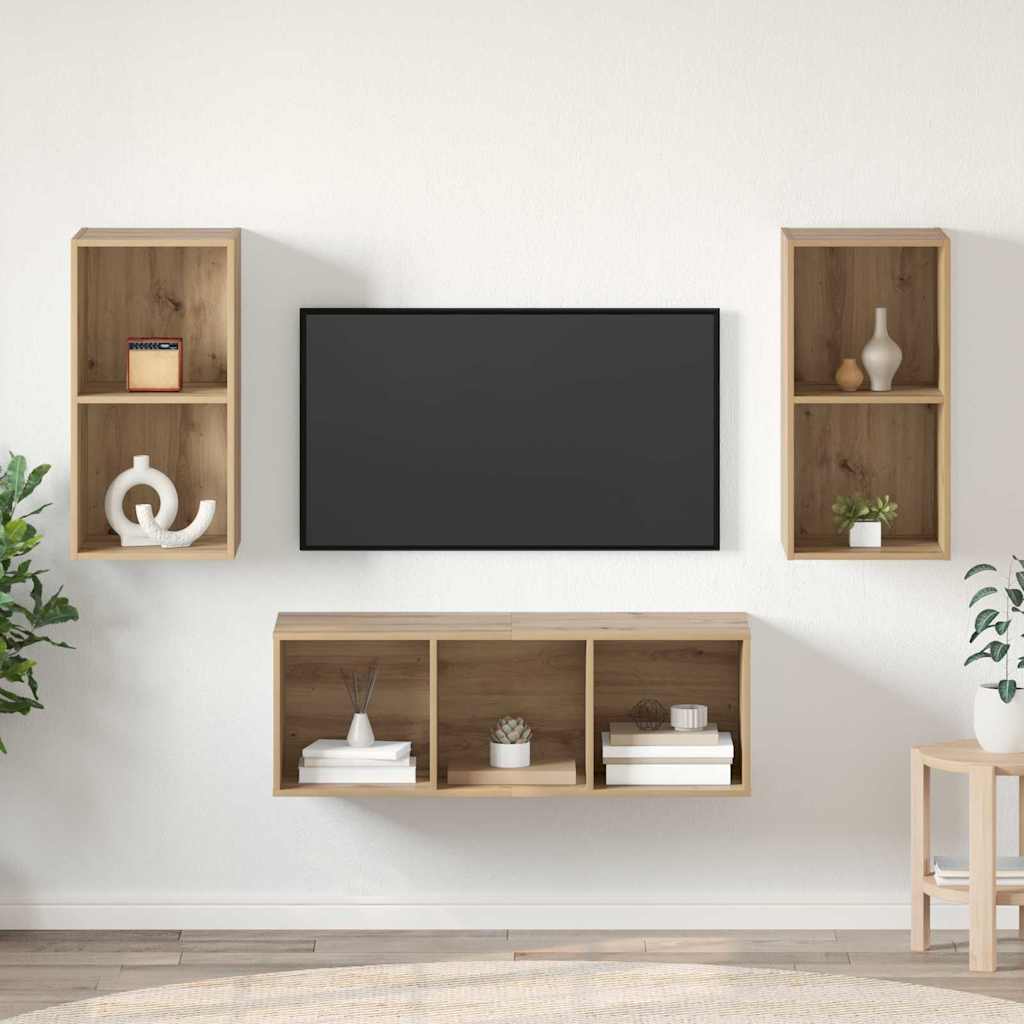 Tv-meubelset Wandgemonteerd 3 pcs Artisan Eiken Bewerkt hout