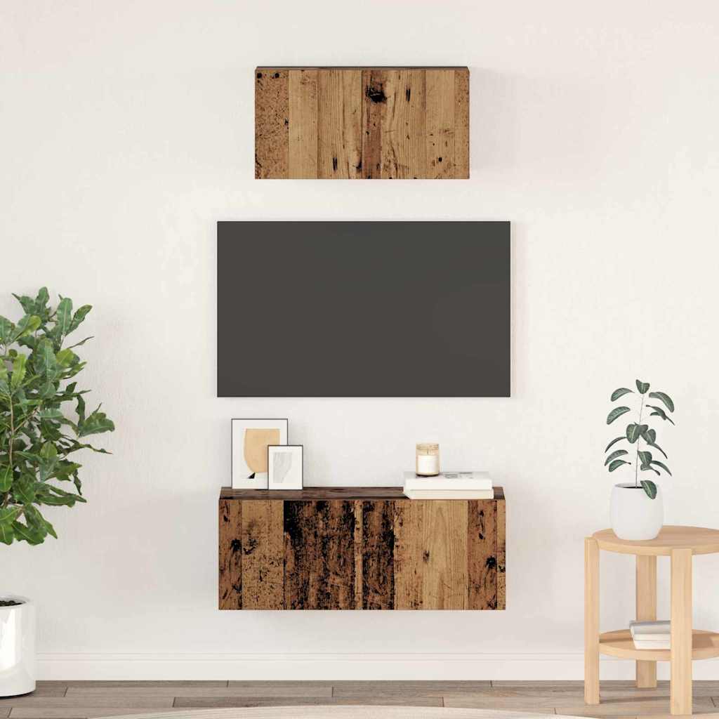Tv-meubelset Wandgemonteerd 2 pcs Oud Hout Bewerkt hout