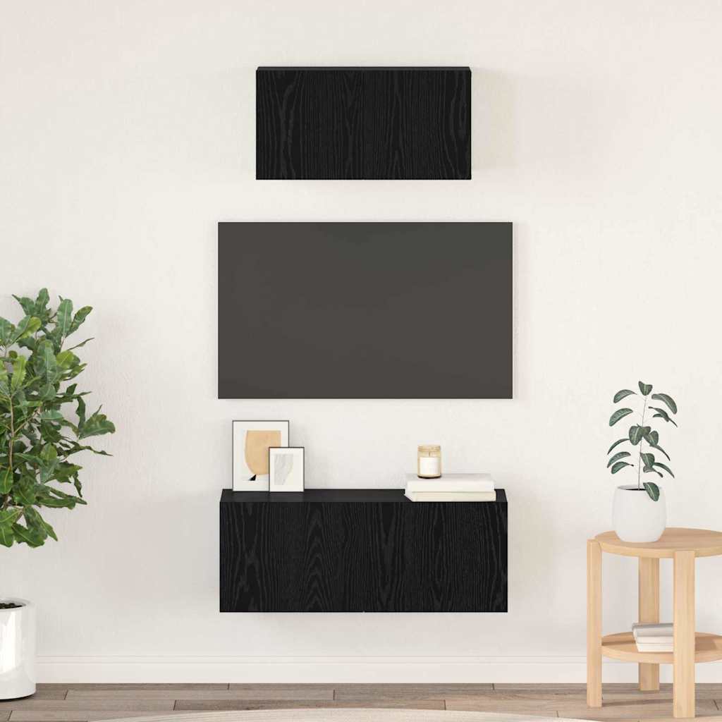 Tv-meubelset Wandgemonteerd 2 pcs Zwart Eiken Bewerkt hout – afbeelding 1