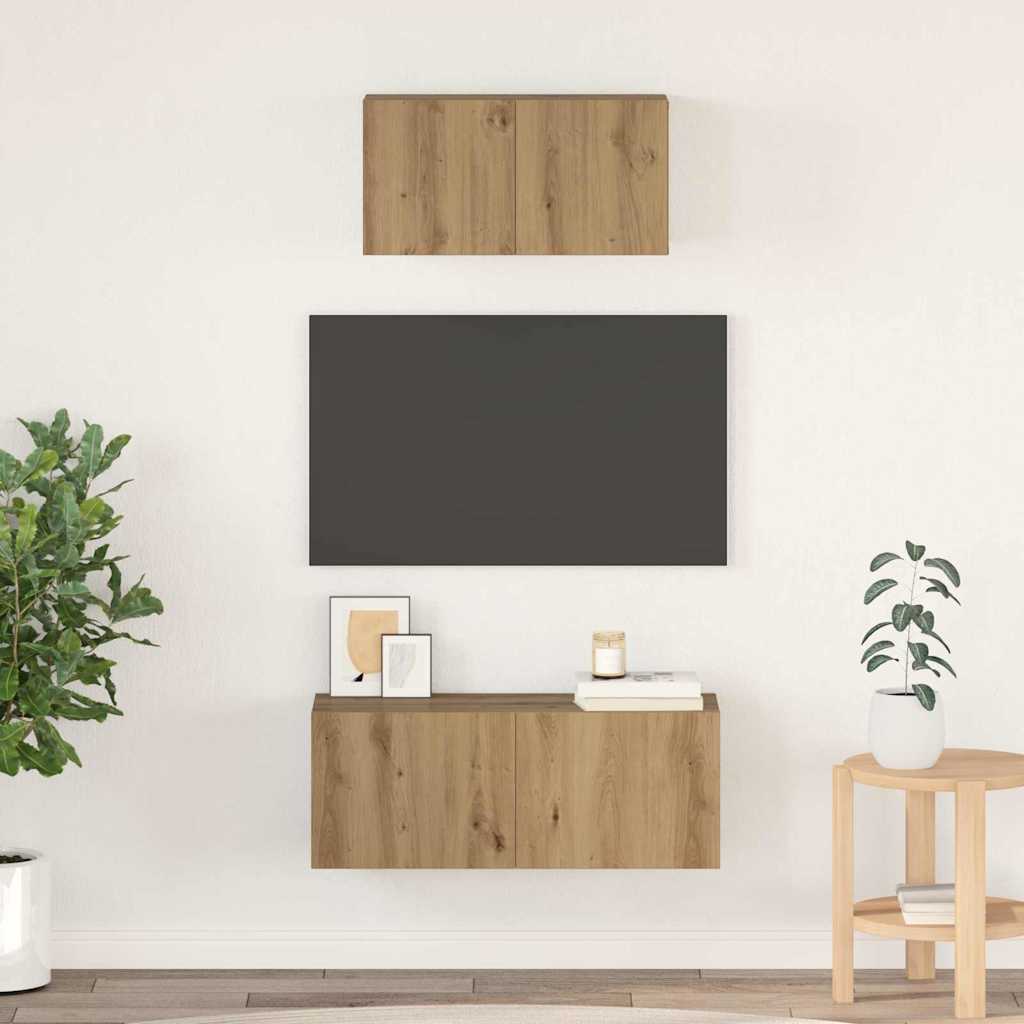 Tv-meubelset Wandgemonteerd 2 pcs Artisan Eiken Bewerkt hout – afbeelding 1
