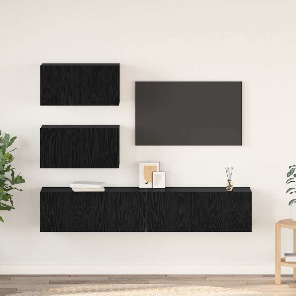 Tv-meubelset Wandgemonteerd 4 pcs Zwart eiken Bewerkt hout